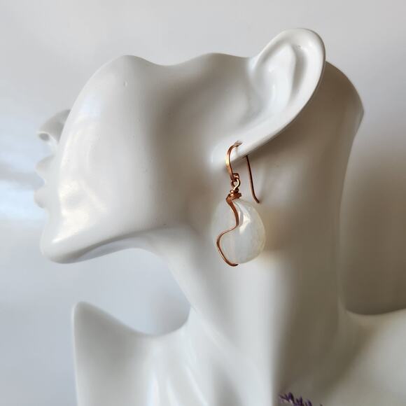 White Quartz Stone & Copper Wire Wrapped Earrings - Picture 3 of 8